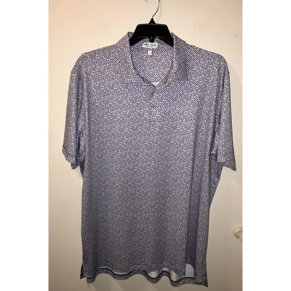 Peter Millar Polo Shirt Mens 2XL Summer Comfort Golf AOP Preppy XXL Navy Purple
